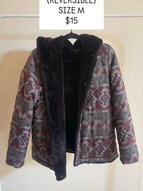 PENDLETON Reversible Faux Fur Aztec Jacket - Gray & Burgundy